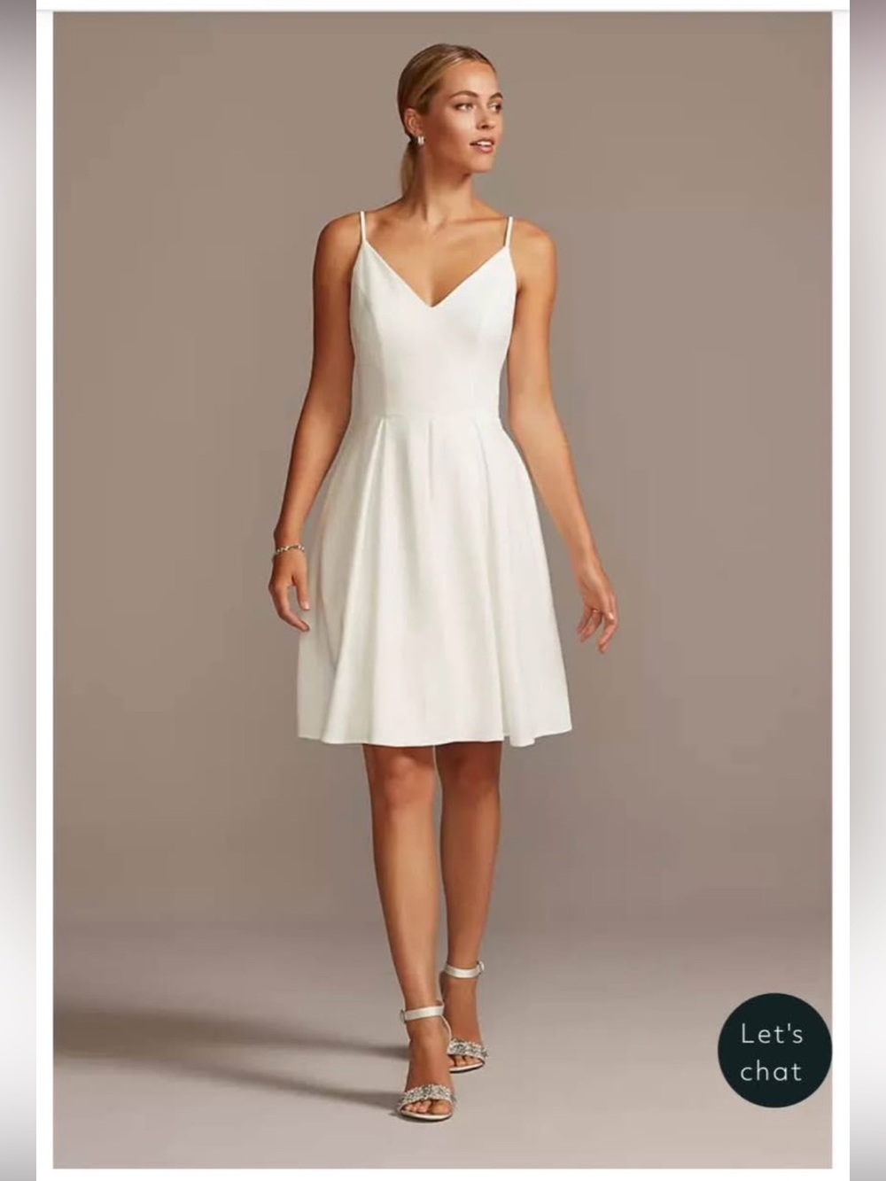 David's Bridal White V-Neck Spaghetti Strap Mini Dress